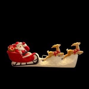 Vintage Blowmold Santa Sleigh with Reindeer Figurine